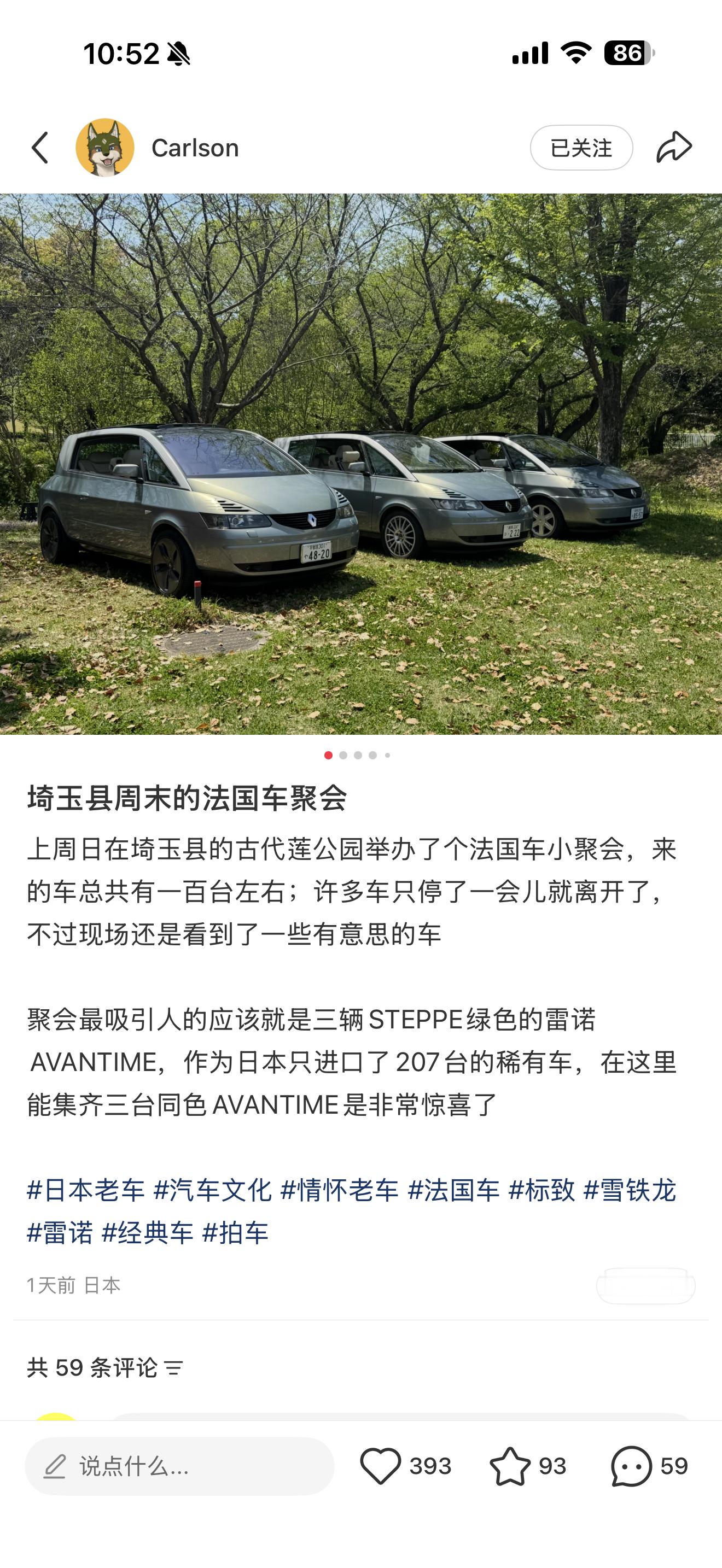 好家伙，埼玉县，法国车聚会，三台Avantime，同色，要素过于拉满了真的很少有