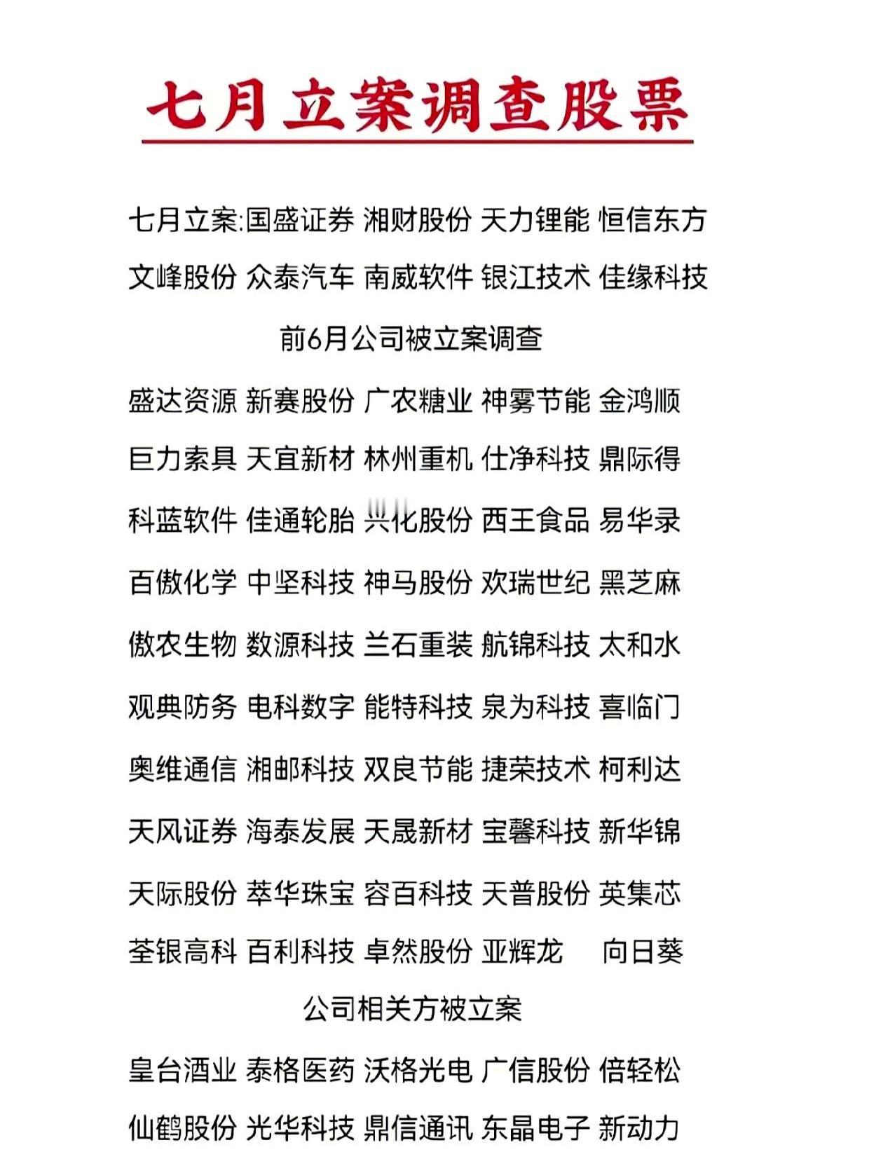 辛辛苦苦大半年，难道你想一个跌停板直接回到解放前？
七月份的A股立案调查“黑名单