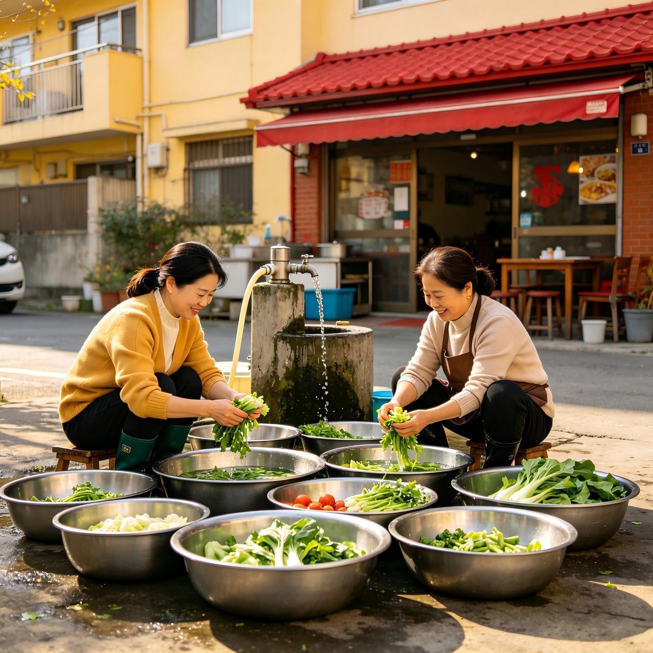 邻居家开饭店，我每次路过就是看见三四个女人洗菜，几乎洗一上午。后来去他家吃饭，觉