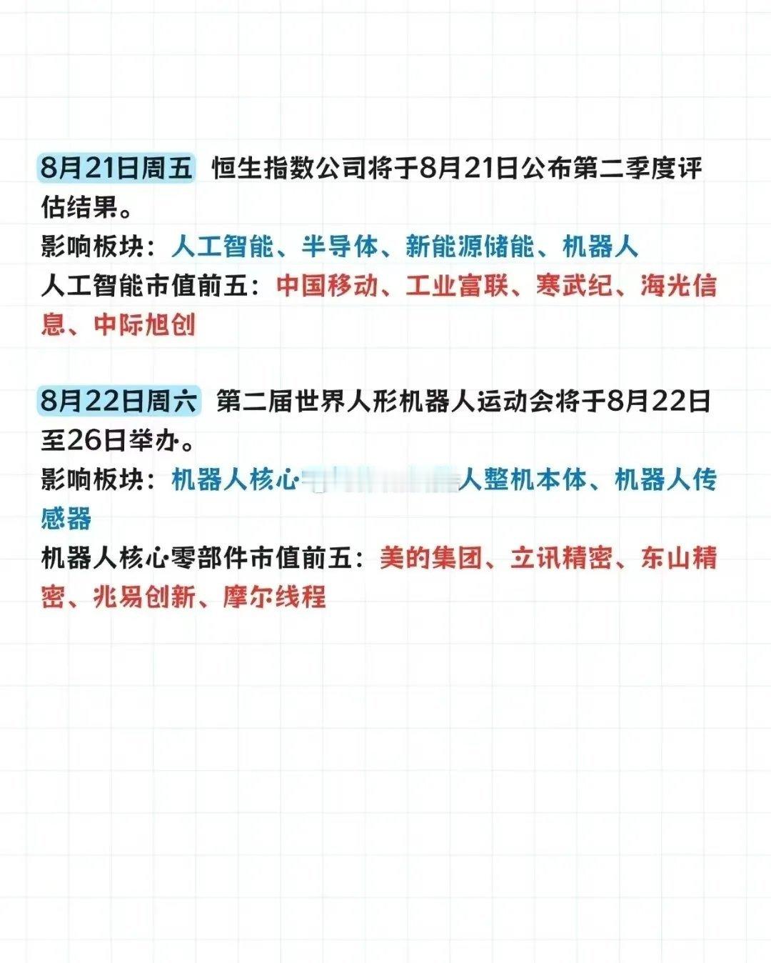 下周财经日历出炉!人形机器人、算力、半导体多场重磅大会来袭，哪些板块值得关注？（