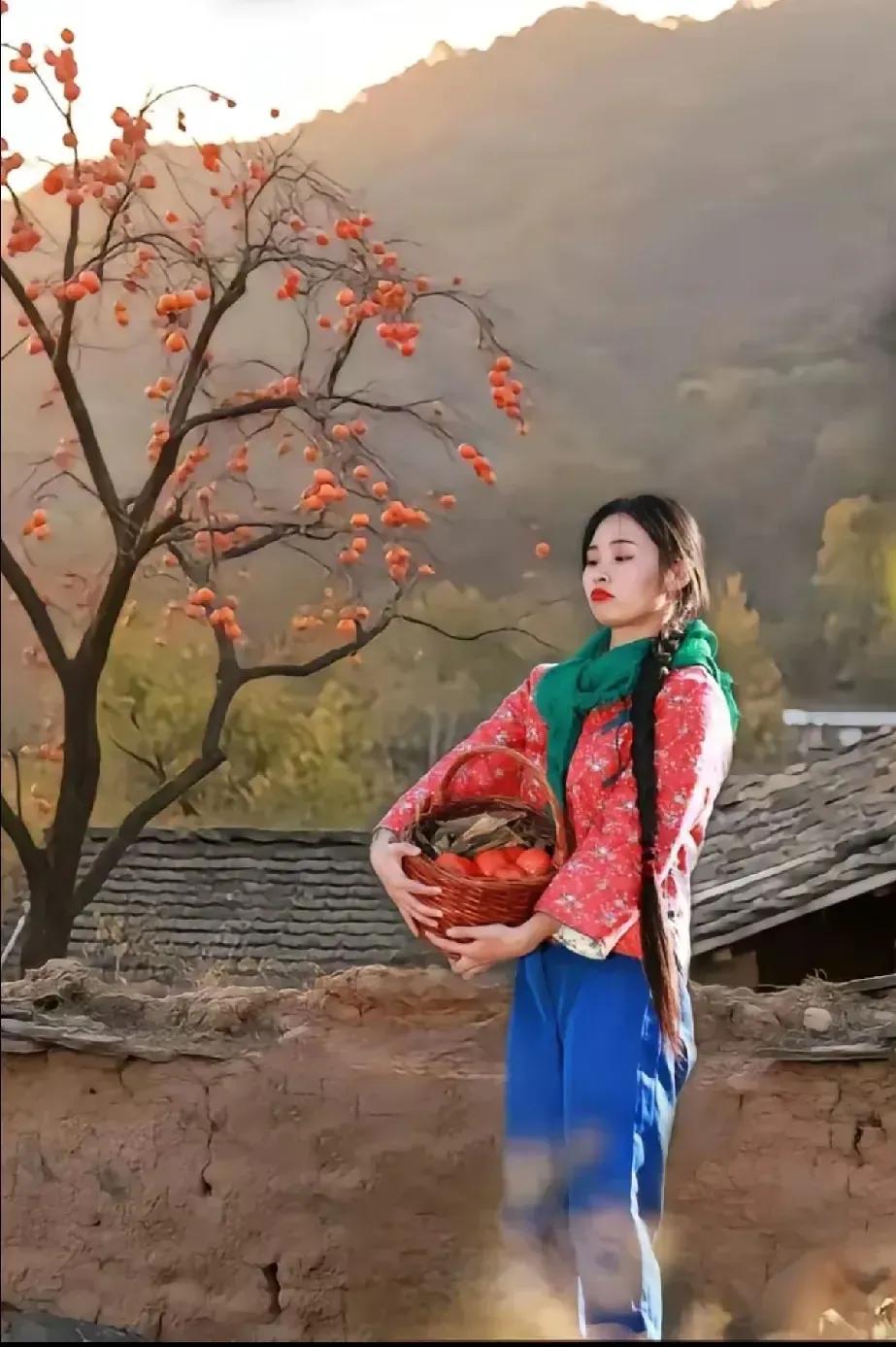 为甚不回家？柿子红了 人像摄影 取景器里的世界 秋写真 晚秋写真 美女秋照 村姑