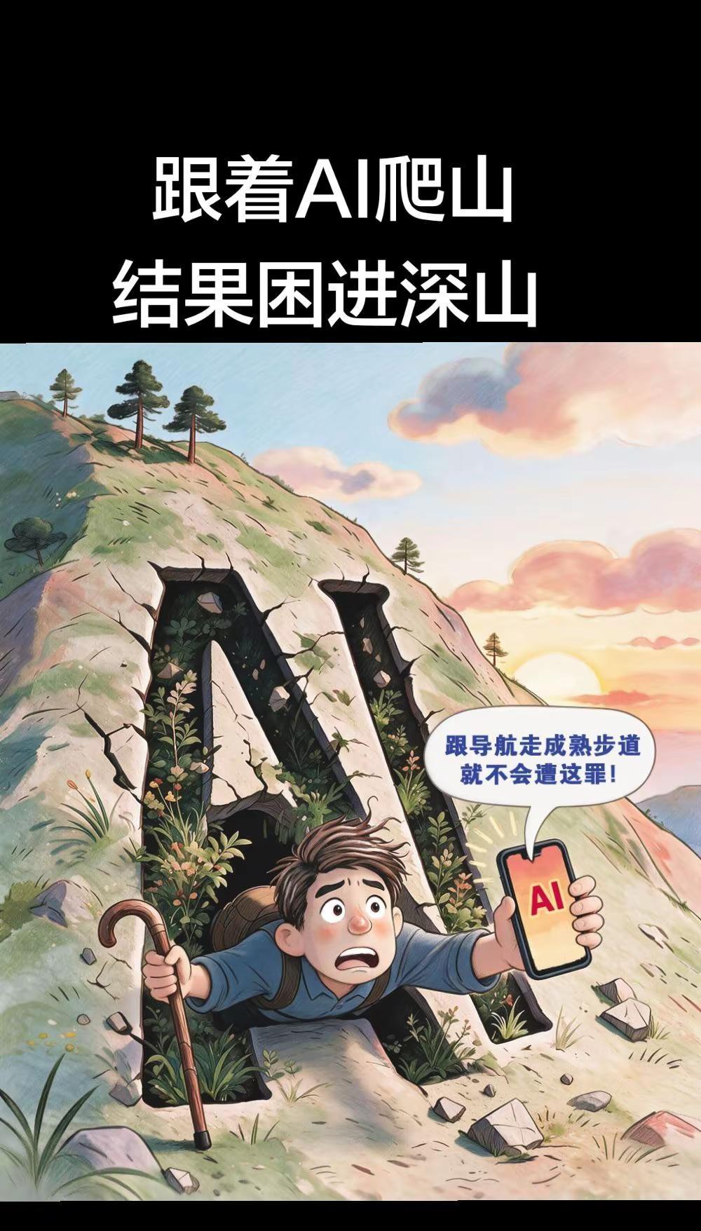 据媒体报道，宁波57岁的杨师傅周末爬山，听从AI指引，误入深山迷路被困。耗尽体力