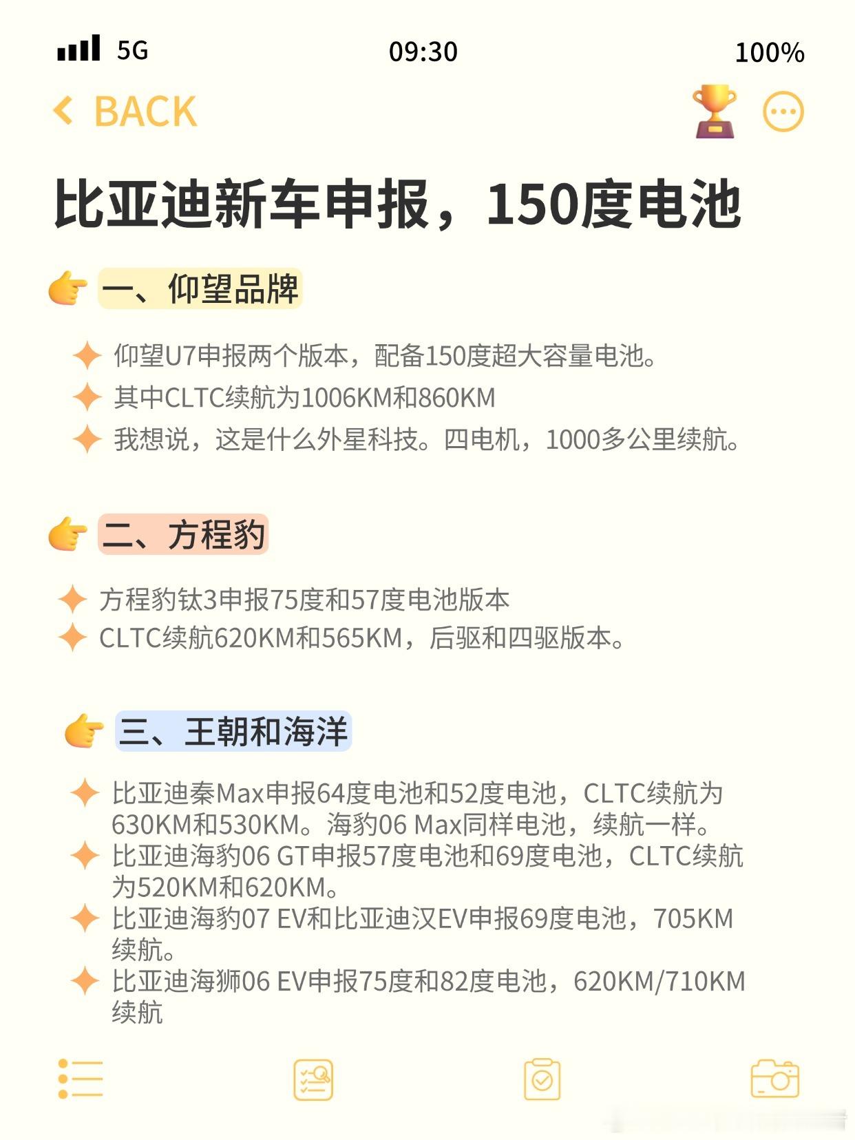仰望U7申报150度电池，续航超过1000KM工信部更新了一批新车申报的信息，其
