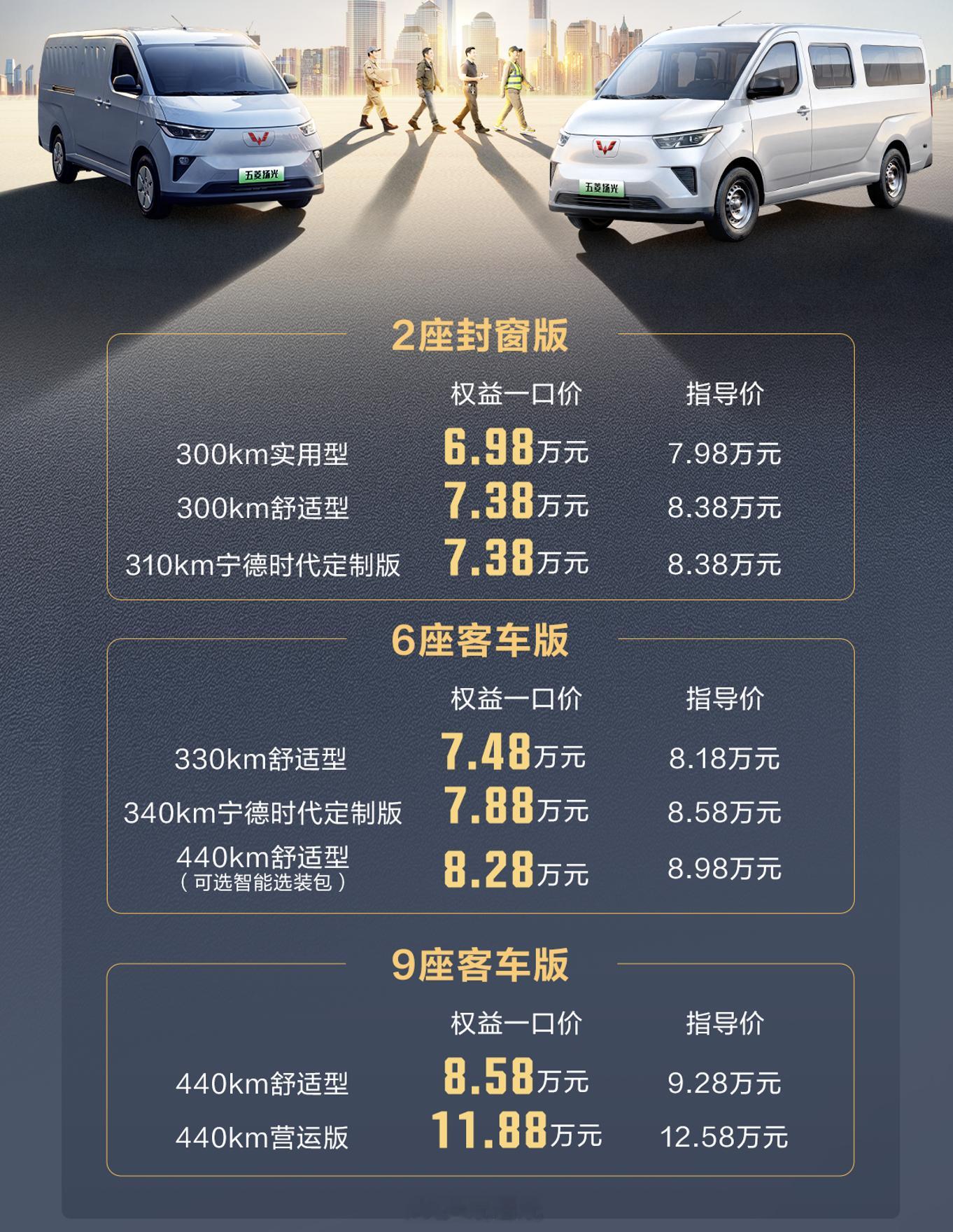 五菱扬光，“小”货拉拉之王，新款上市。有，2座封窗，6座客车，9座客车，真正属于