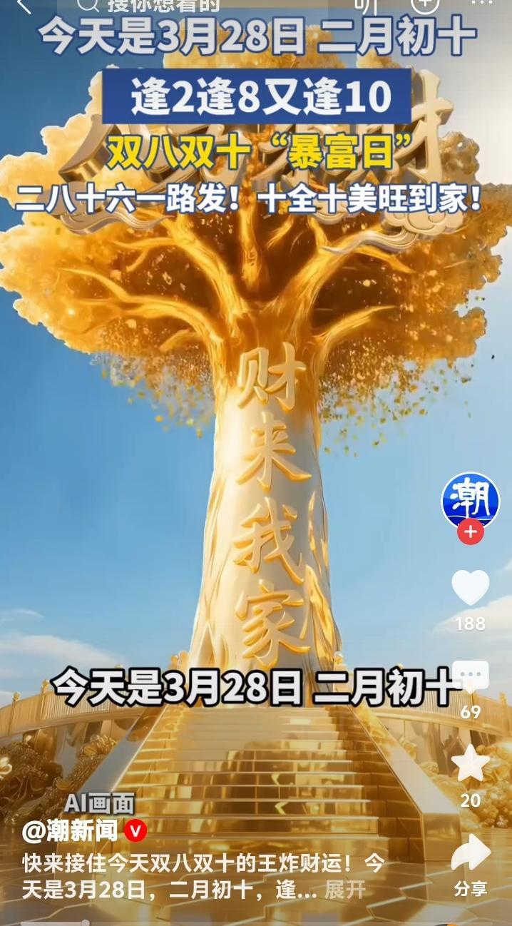 浙江杭州潮新闻引爆全网！3月28日双八双十暴富日，接住这份王炸财运让你存款翻倍再