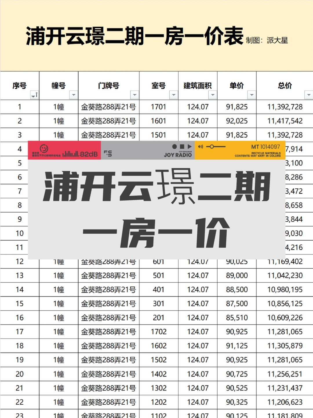 浦开云璟二期一房一价excel