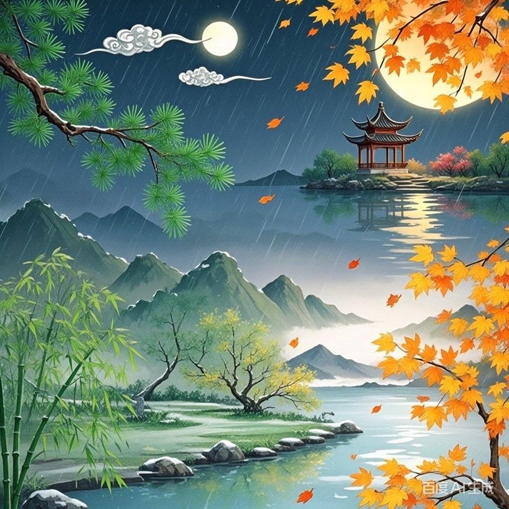 摊破浣溪沙 · 溪山月夜游

小院溪山月影潺。火炉壶水煮茶漫。碧绿罗春香茗饮，透