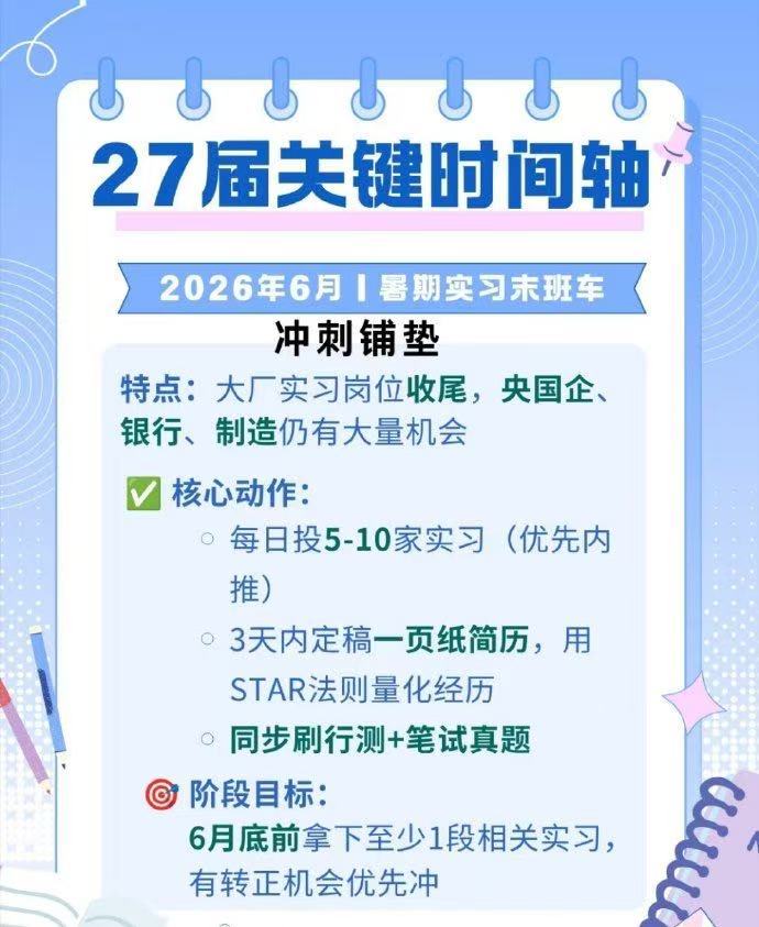 2027届校招完整攻略整理完毕！清晰时间线一目了然，暑期实习、企业提前批抓紧投递