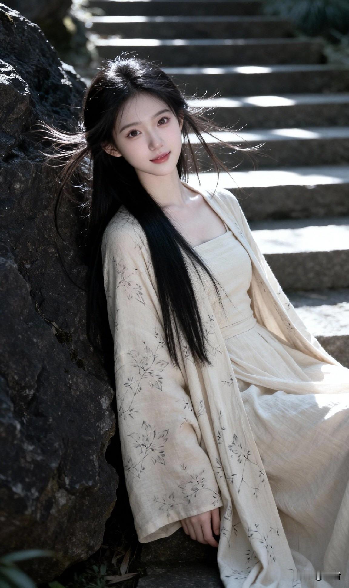 一袭素衣倚旧岩
分明是画中仙
偏又沾着人间的甜