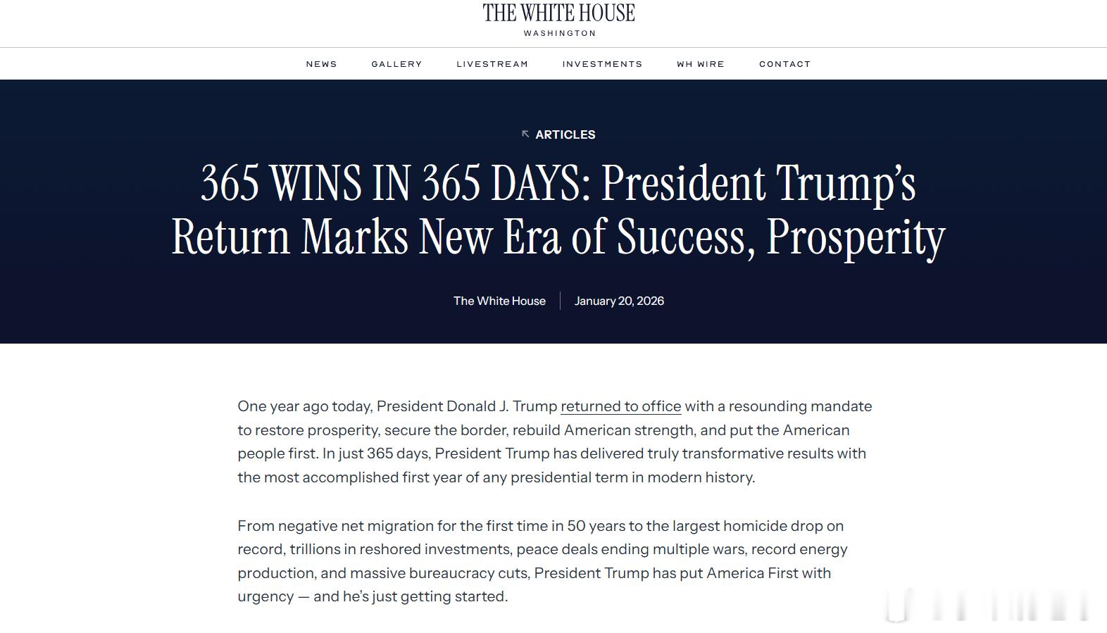 【白宫发布重磅成绩单 特朗普365天365个胜利】 白宫美国政治据白宫官网最新发
