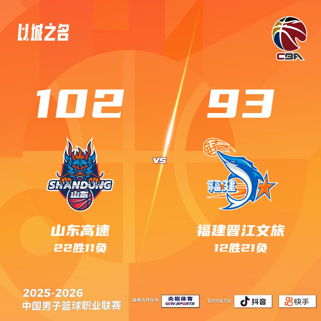 山东高速 102-93 福建晋江文旅山东男篮vs福建男篮
山东高速：斯蒂尔24分