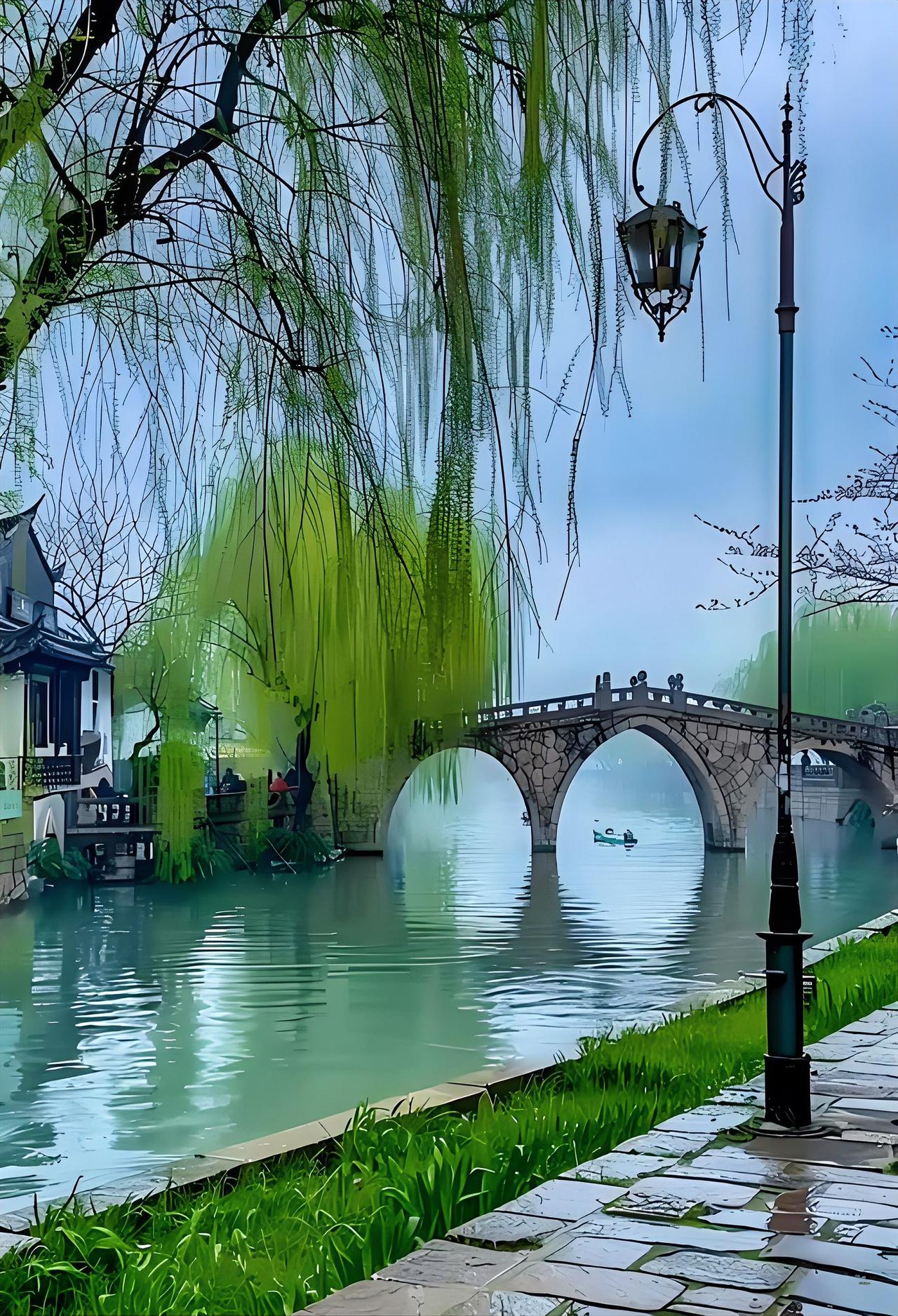 塞北春光妩媚；
江南东风浩荡。