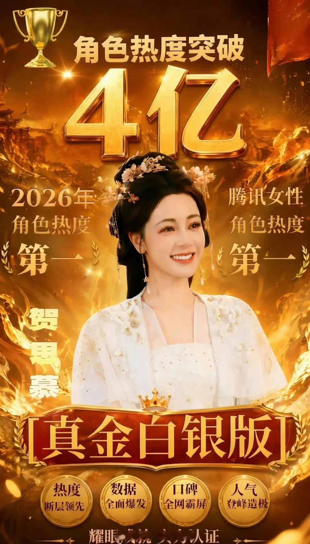 《白日提灯》迪丽热巴饰演的贺思慕角色热度破4亿，2026角色热度第一，腾讯女性角