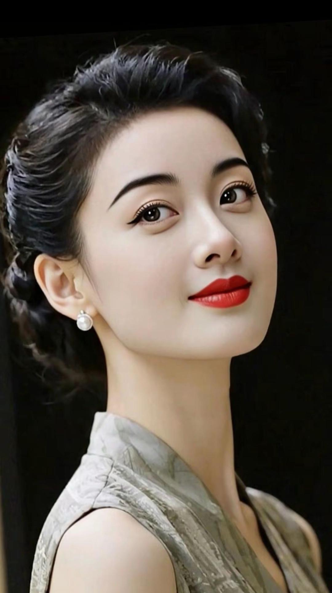 优雅复古风，红唇与珍珠耳环的完美搭配，尽显女性魅力。优雅美图分享 美女人像群