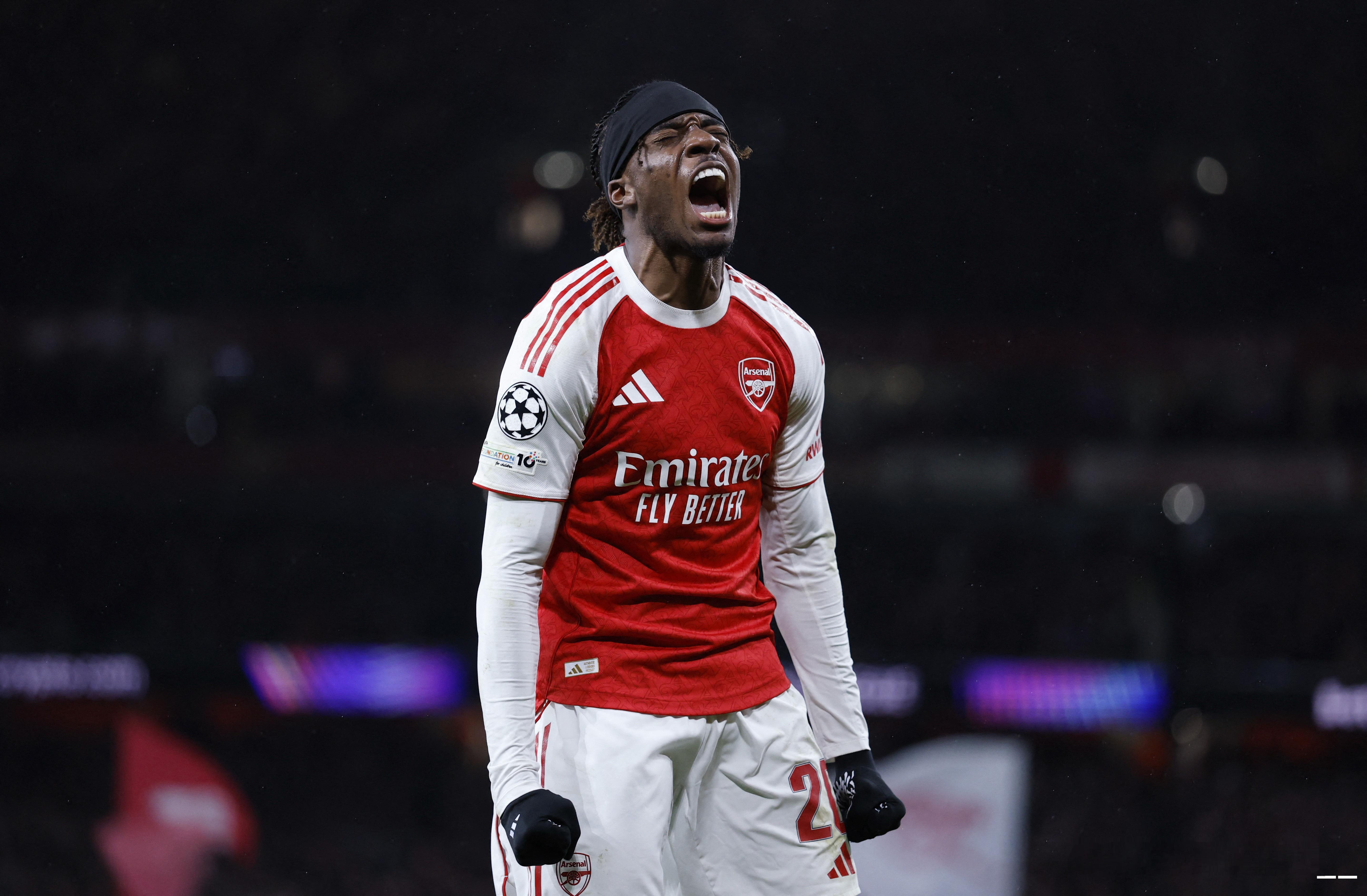 立棍单打这块！欧冠联赛阶段第6轮，阿森纳客场3-0战胜布鲁日，马杜埃凯首发出战，