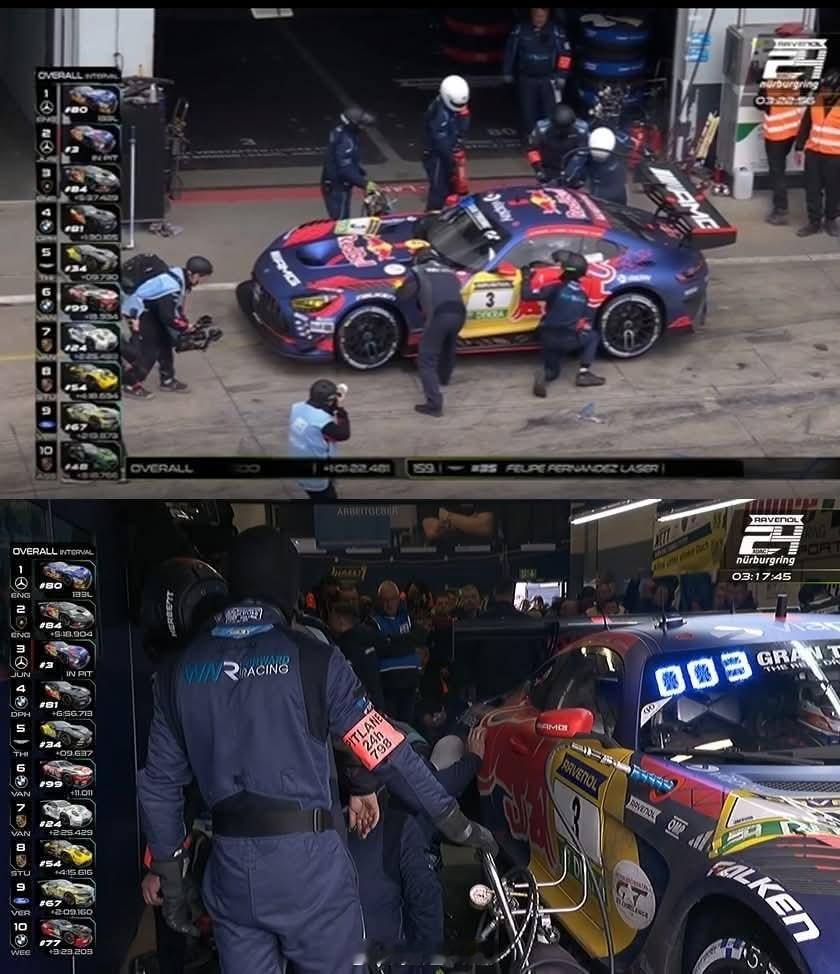 稳居榜首的3号维斯塔潘车队梅赛德斯-AMG GT3赛车突发传动轴故障，不得不驶入