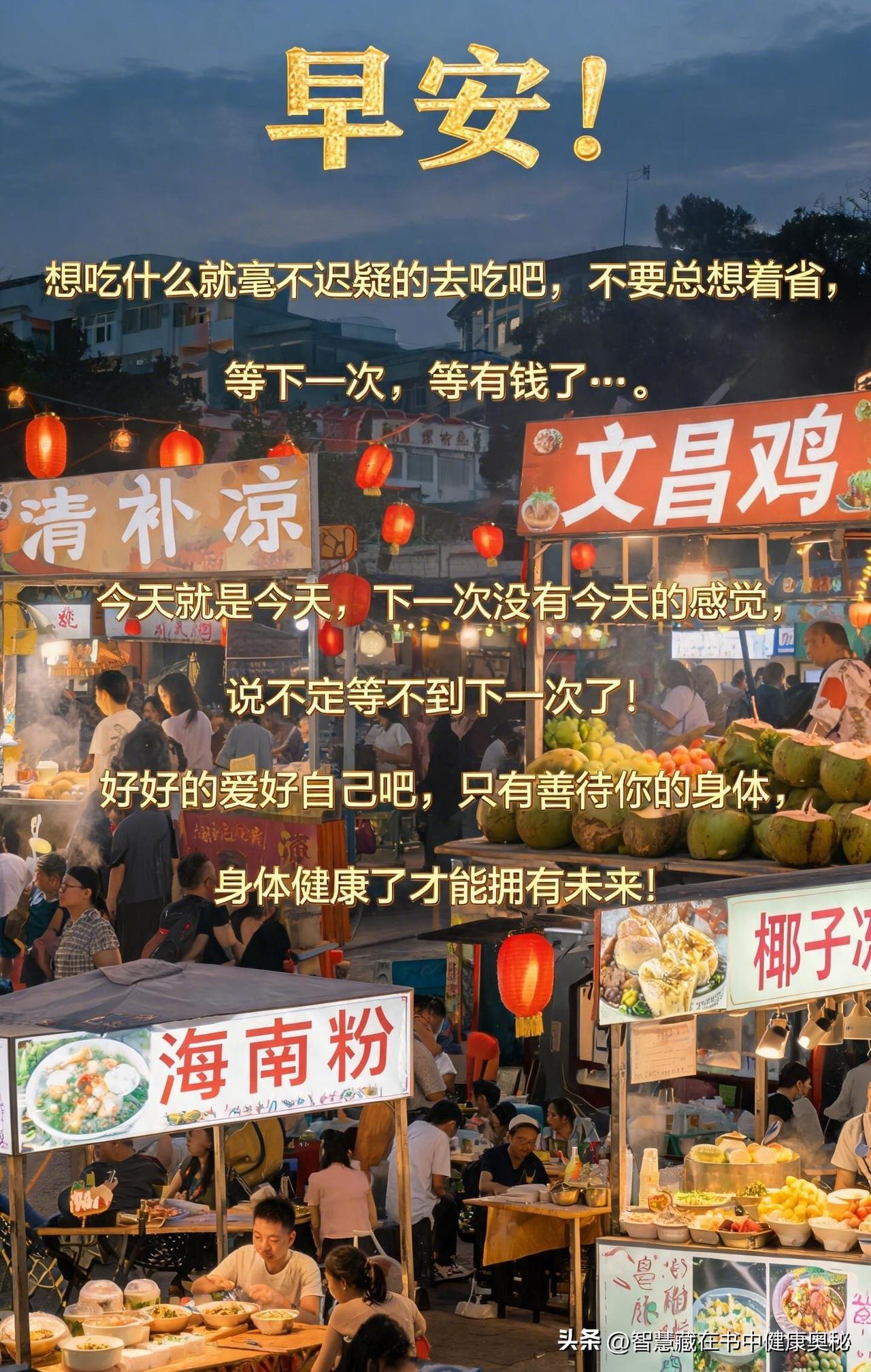 早安！想吃什么就亳不迟宜的去吃吧，不要总想着省，等下一次，等有钱了…。今天就是今