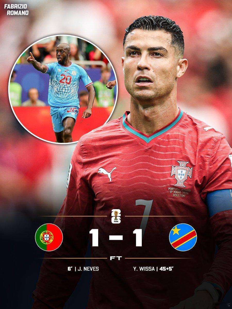 葡萄牙1-1战平民主刚果！若昂内维斯破门 
