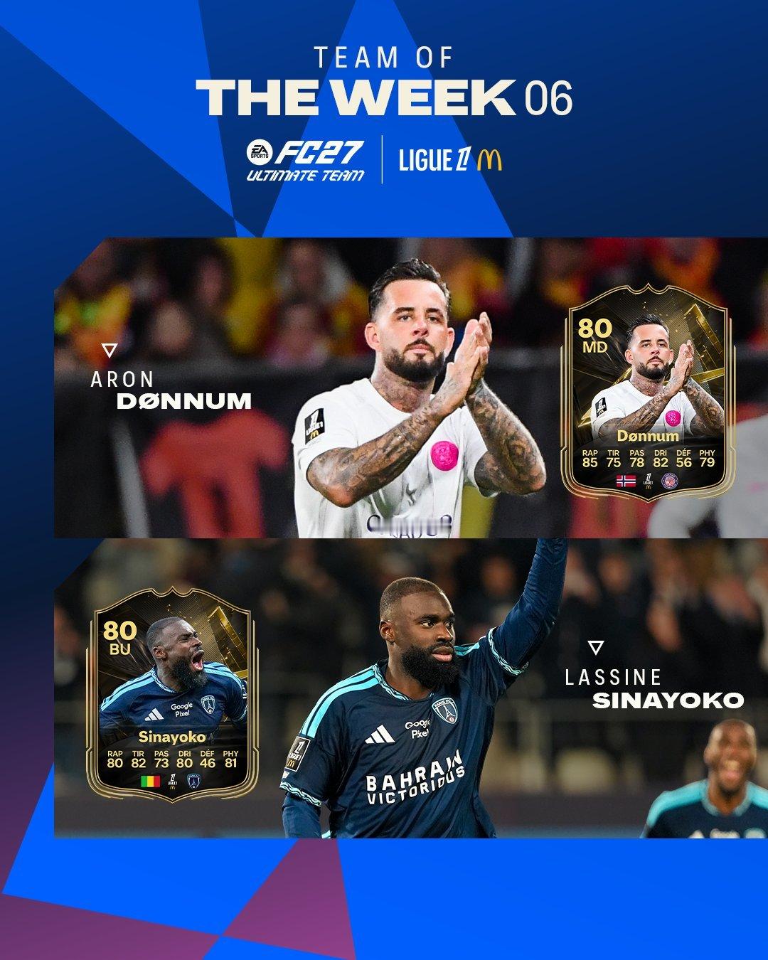 🎮 恭喜多努姆（图卢兹）、西纳约科（巴黎FC）入选FC27第六周周最佳阵容！法