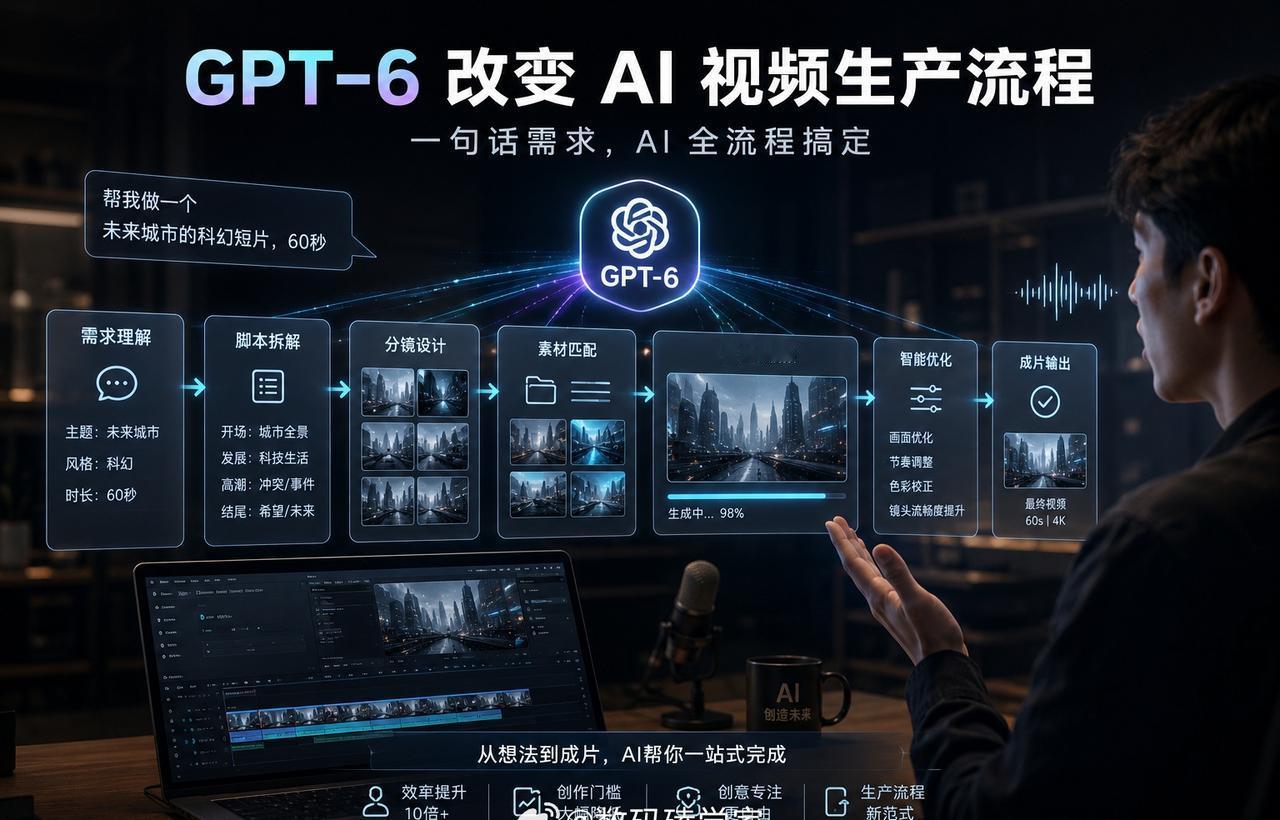 GPT6改变AI视频生产流程以前做个AI视频，光是写提示词、改画面、调分镜就能折