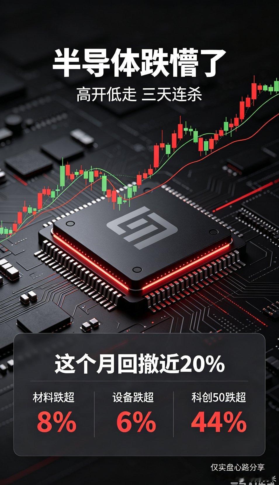 半导体全线杀跌，这个月属实难熬！今日板块单边高开低走毫无反弹，细分全线重挫：半导