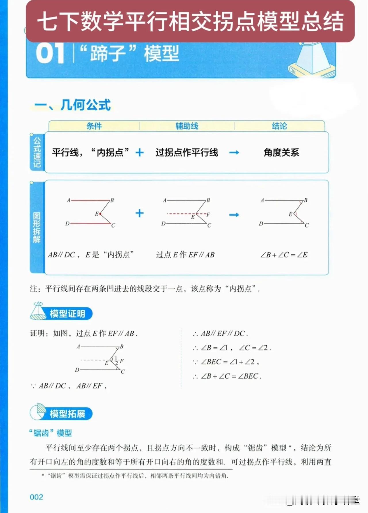 七下数学平行相交拐点模型总结