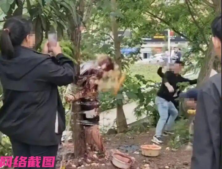 四川泸州有新郎，在自己结婚没有喜悦十足的高兴，反而被绑在树上让人泼酱油扔鸡蛋，这