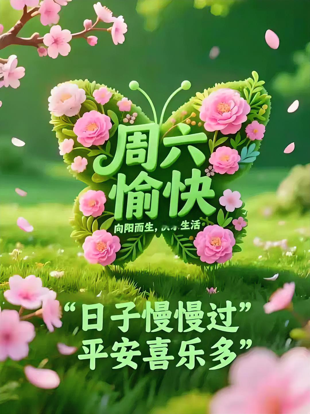 周六如蝴蝶般轻盈而至，日子悠悠过，平安喜乐多。向阳而生，快乐生活！早安！
分享晒