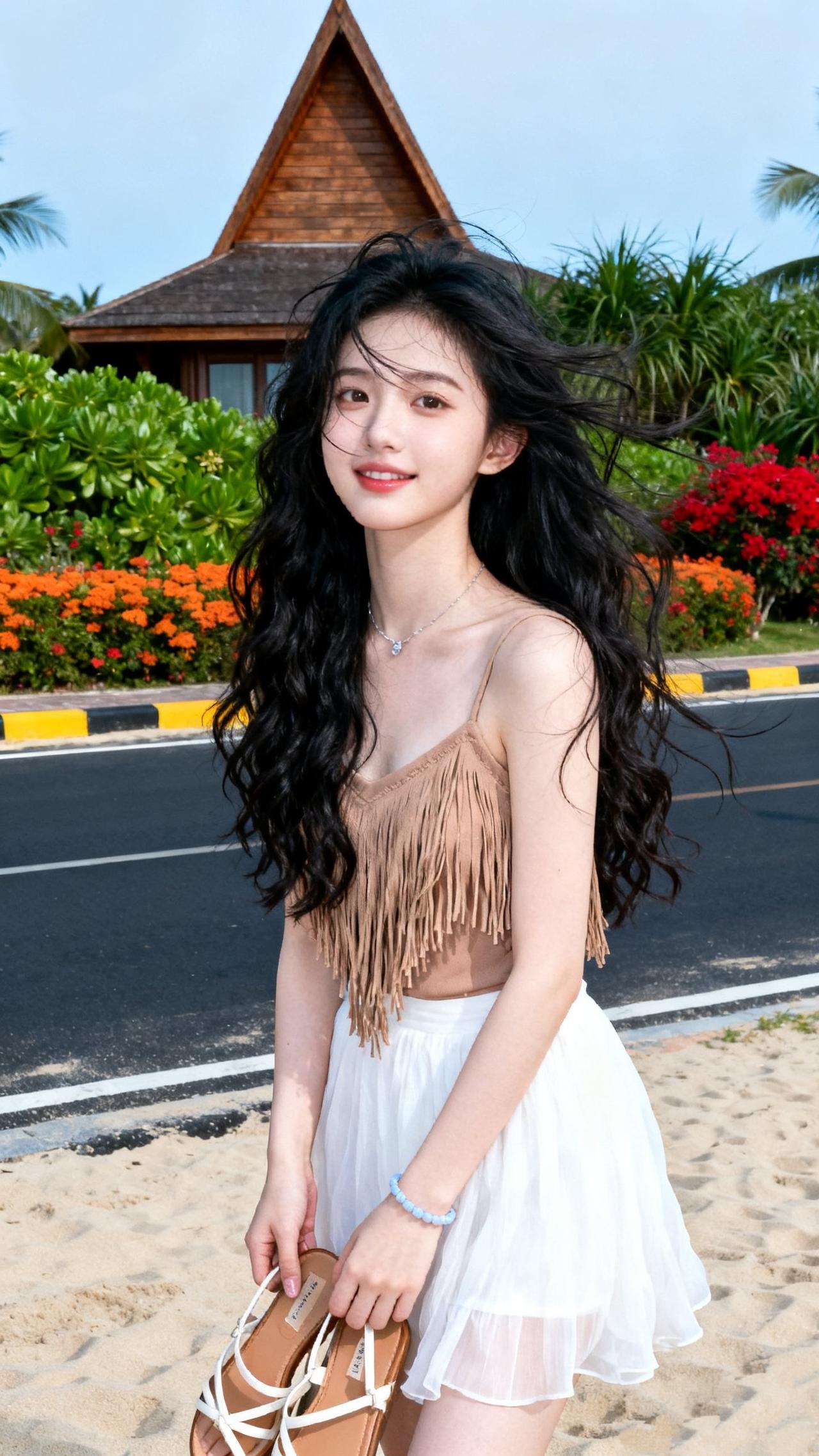沙滩上的甜美少女，阳光下的清新穿搭🌞👗🏖️海边元气少女 沙滩度假感穿搭 沙