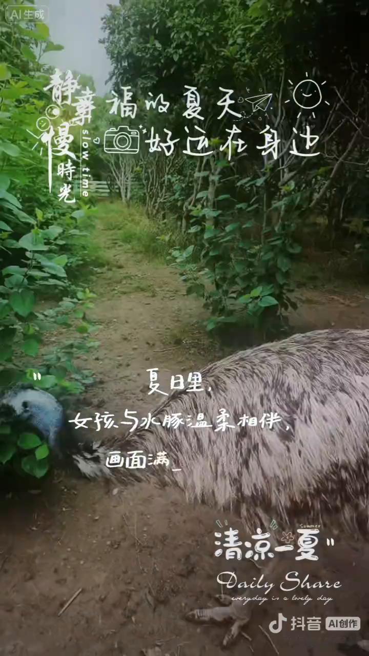 曼时光。
夏日，女孩与水豚温柔相伴，画面满是惬意。愿你也邂逅这般简单又美好的幸运