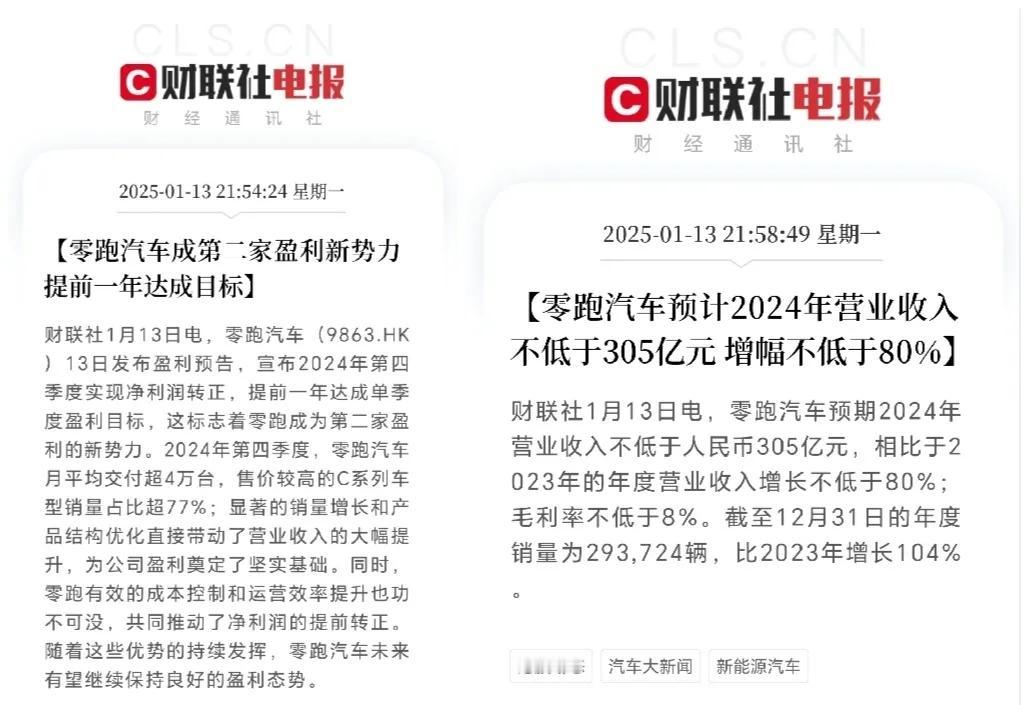 这家新势力品牌2024年盈利了[赞]继赛力斯、理想之后又一家。

零跑汽车预期2