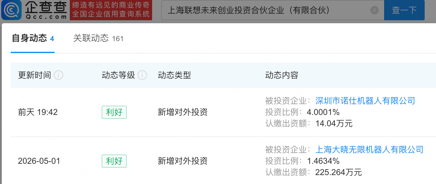联想创投连续入股两家机器人公司