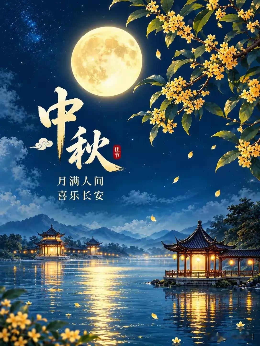 《七律·中秋赏月》

银轮高挂净尘寰，
良夜清风伴倚栏。
桂影飘香凝玉露，
月华