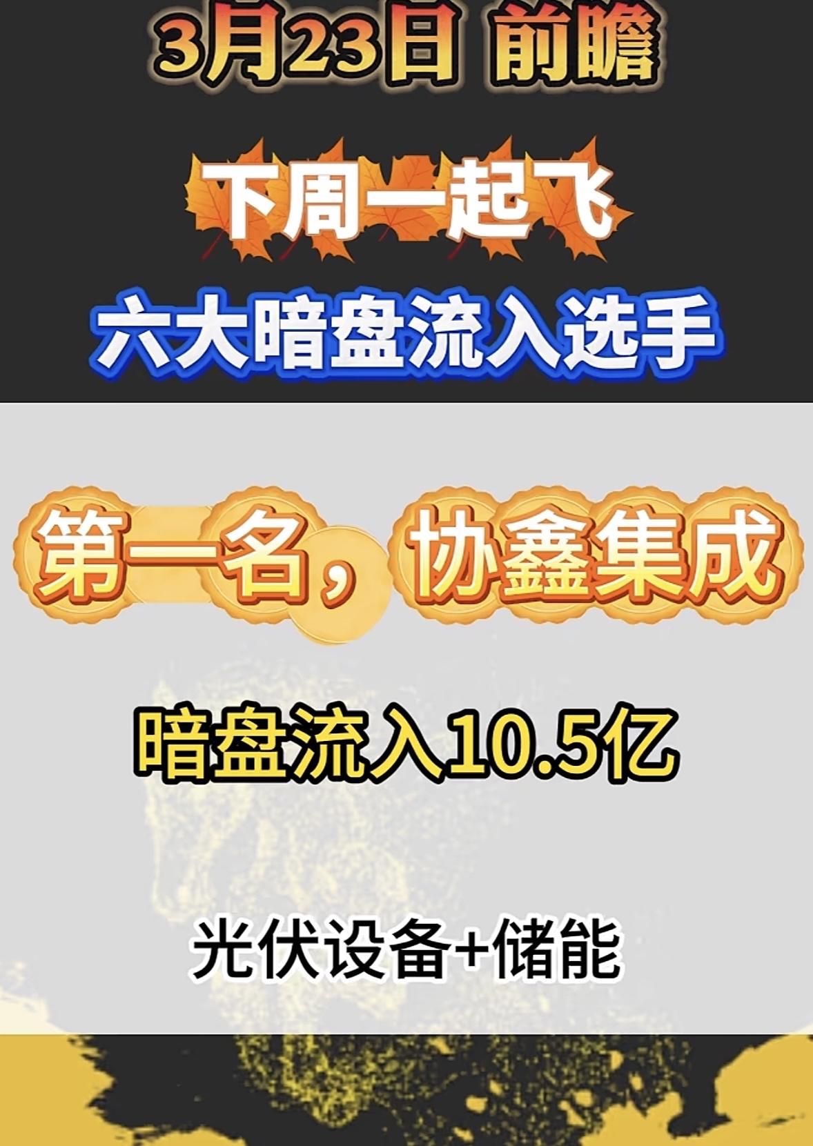 3月16—3月20日本周暗盘净流入前六名个股揭晓。

东方新能源暗盘流入2.8亿