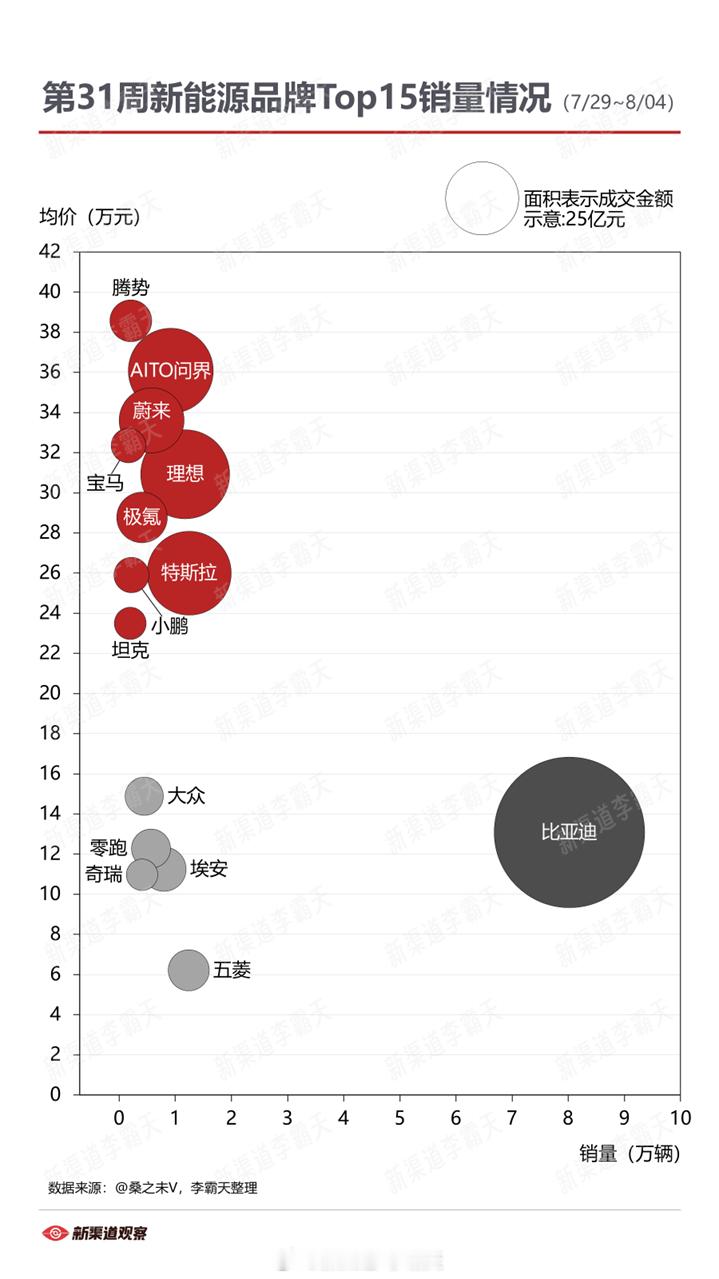 第31周（8月第一周）新能源品牌Top15 销量#汽场全开# #新能源大牛说# 