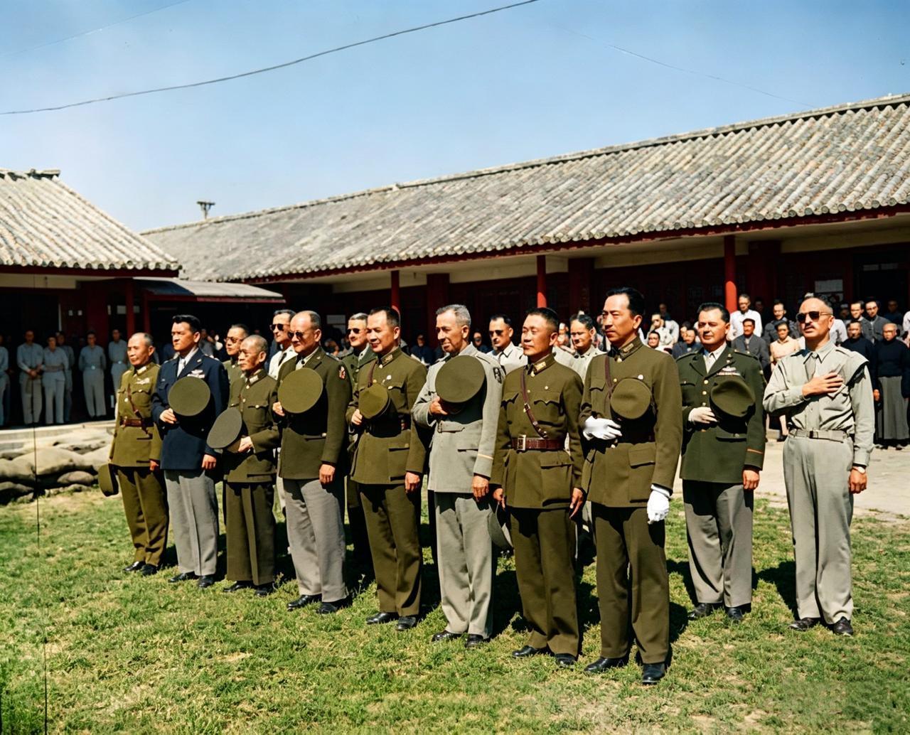 这是1945年4月15日，中美高级将领在昆明出席哀悼罗斯福总统逝世大会。第一批从