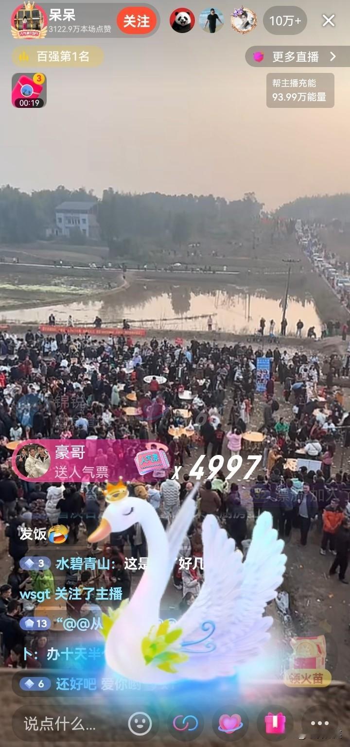 呆呆直播间太火爆了！连无人机也用上了！今天不仅可以吃猪肉，晚上还有篝火晚会！呆呆