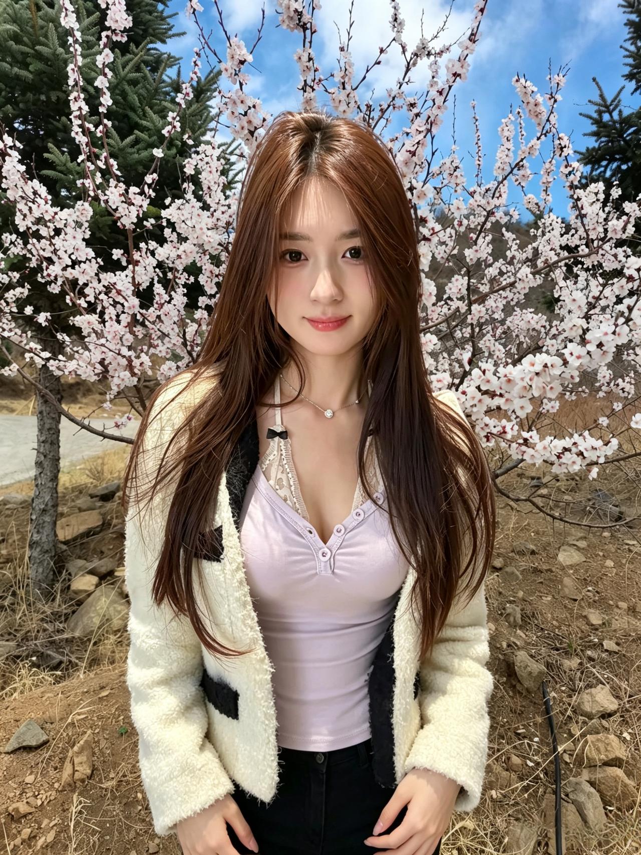 素袂轻裁雪，柔荑自敛衣。
杏花相映笑，春色满芳堤。