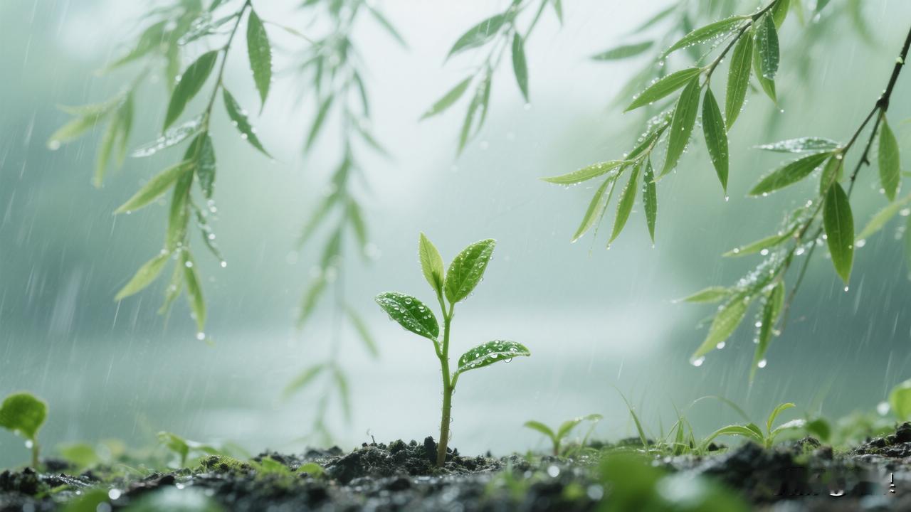 赏析：下联以“今晨微雨”呼应上联“昨夜清风”，构成晨昏时序的延续感。“润新苗”与