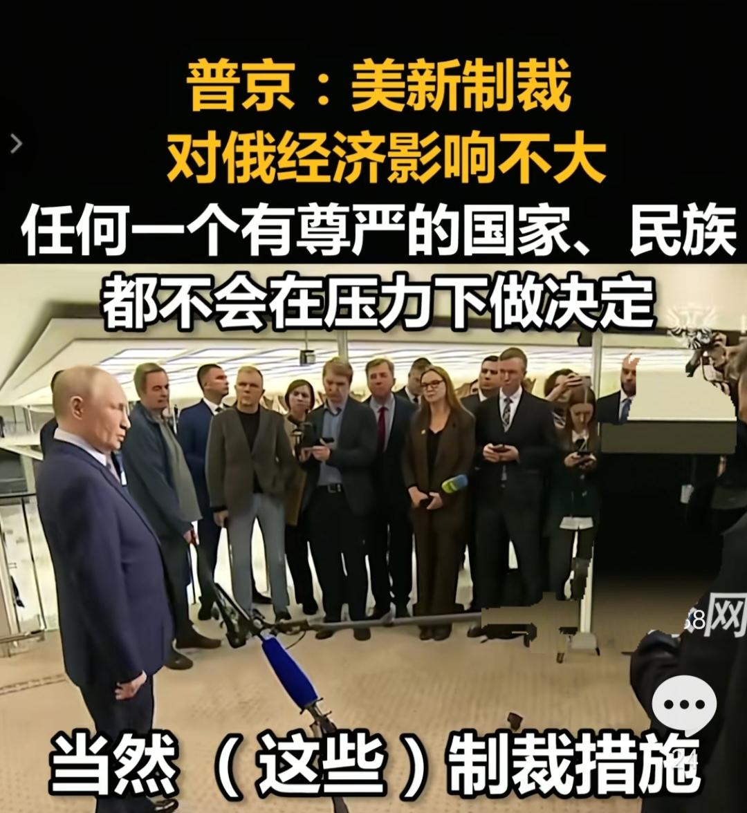 普京说，美国的制裁对俄罗斯不会造成重大的影响，任何一个有尊严的国家，民族，都不会