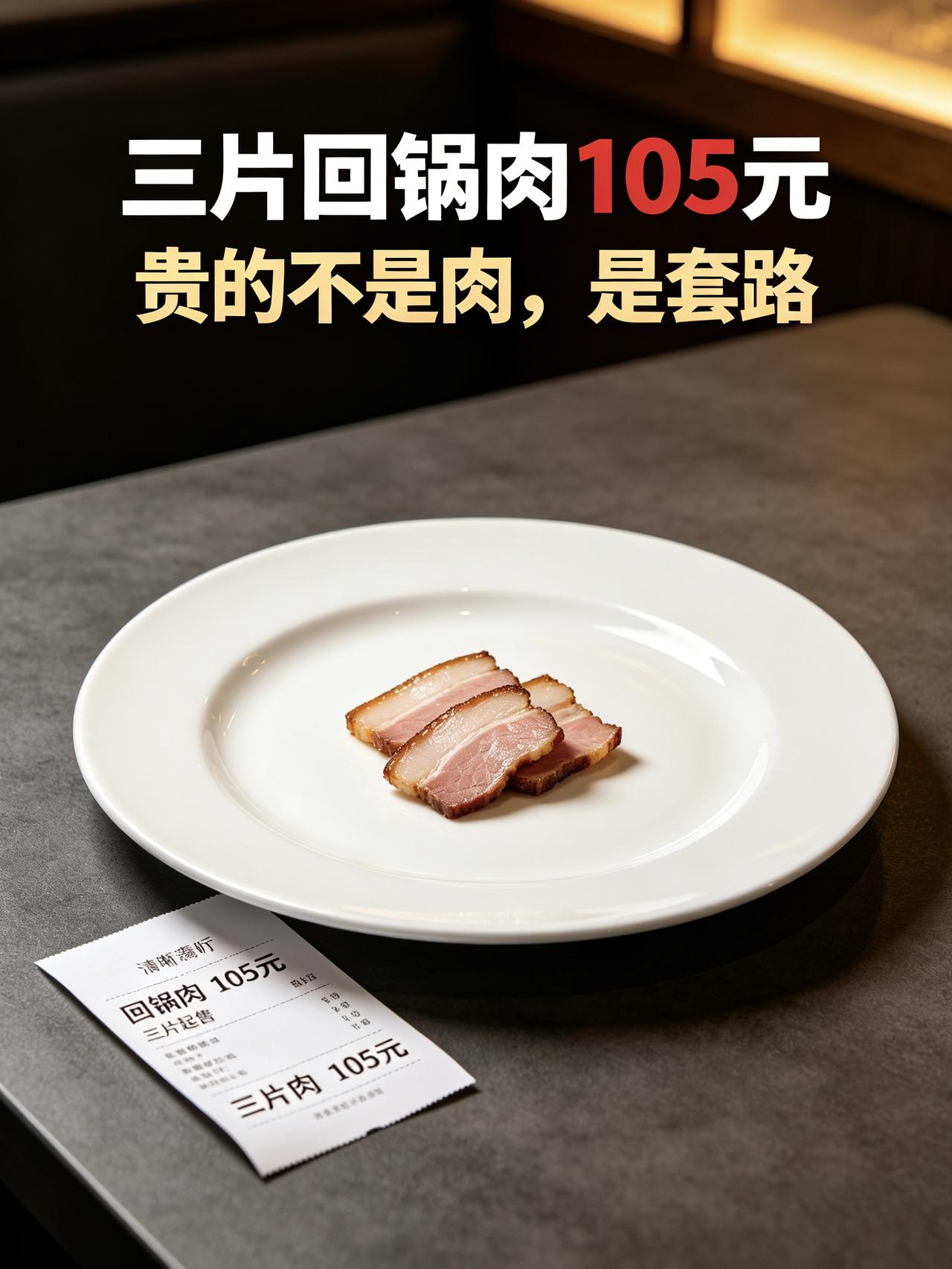 谁能想到？
一盘最普通的家常回锅肉，现在居然能卖到105块钱，整整只有3片肉！