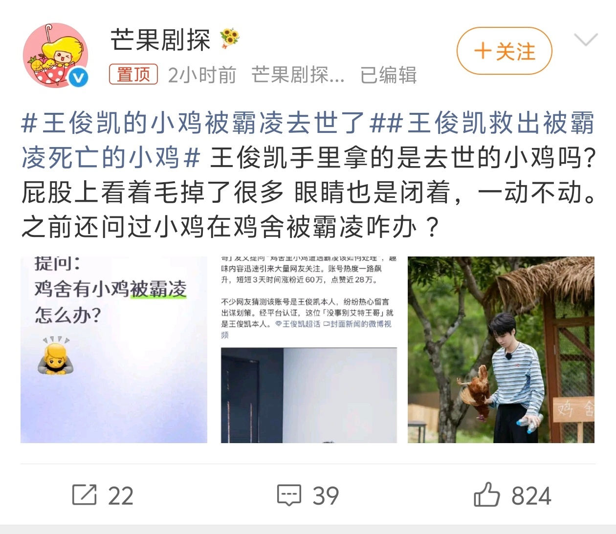 王俊凯的小鸡被霸凌去世了 王俊凯的小鸡？被霸凌？娱乐圈没有新闻可以不发……
