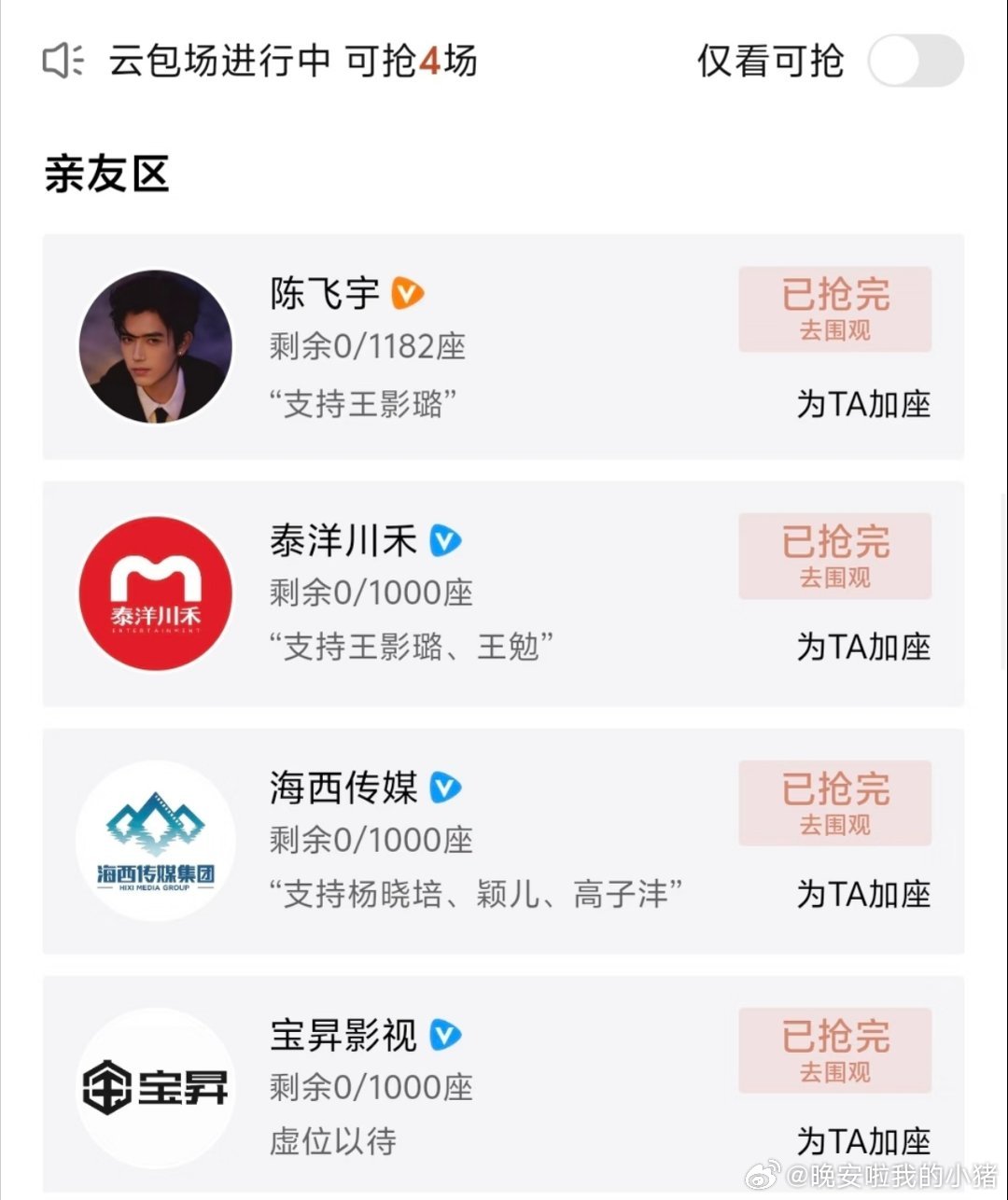 陈飞宇给王影璐新剧云包场1182座，好大方 