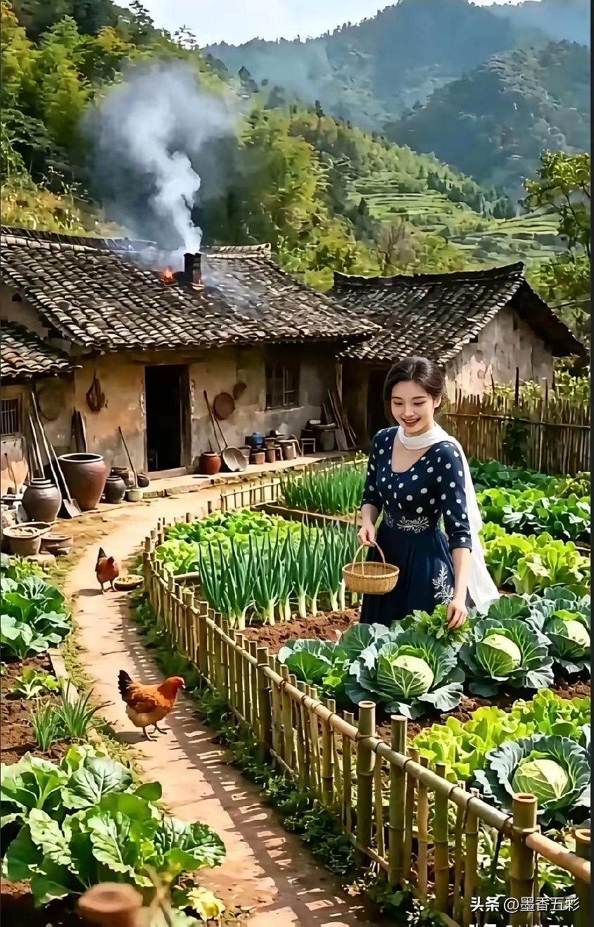 捣练子·田园小景
烟绕舍，翠连山，
佳人摘菜笑嫣然。
篱外鸡闲莺燕舞，
一园春色