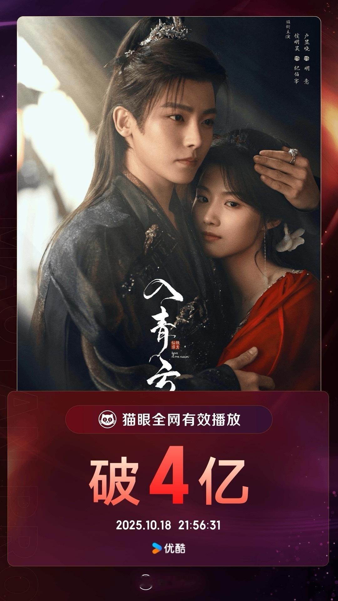 入青云[超话]入青云有效播放量破4亿 据猫眼专业版，由 领衔主演网络剧《入青云》