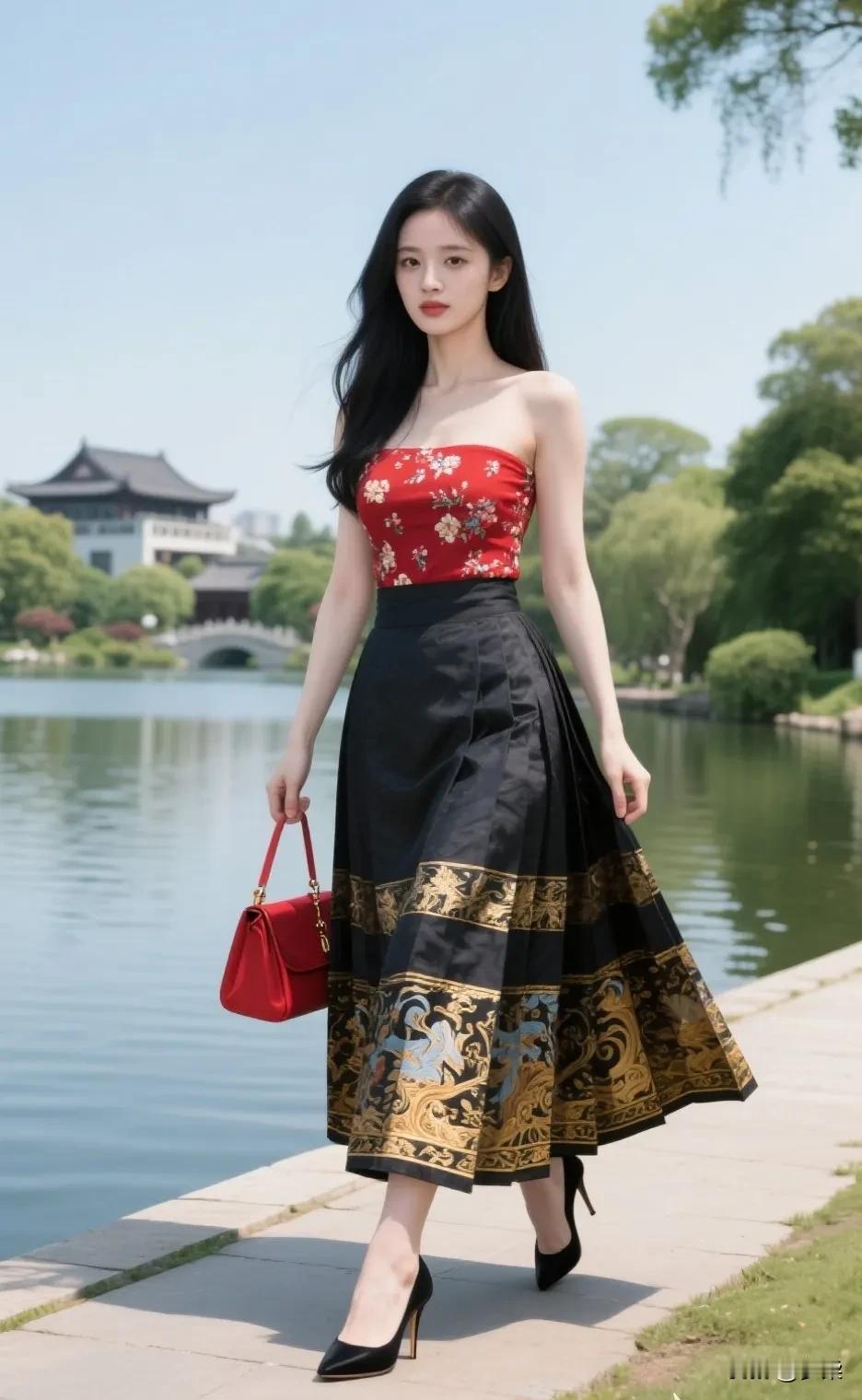 想穿出骨子里的气质，试试新中式混搭！
 
一件复古印花无袖旗袍上衣，立领设计自带
