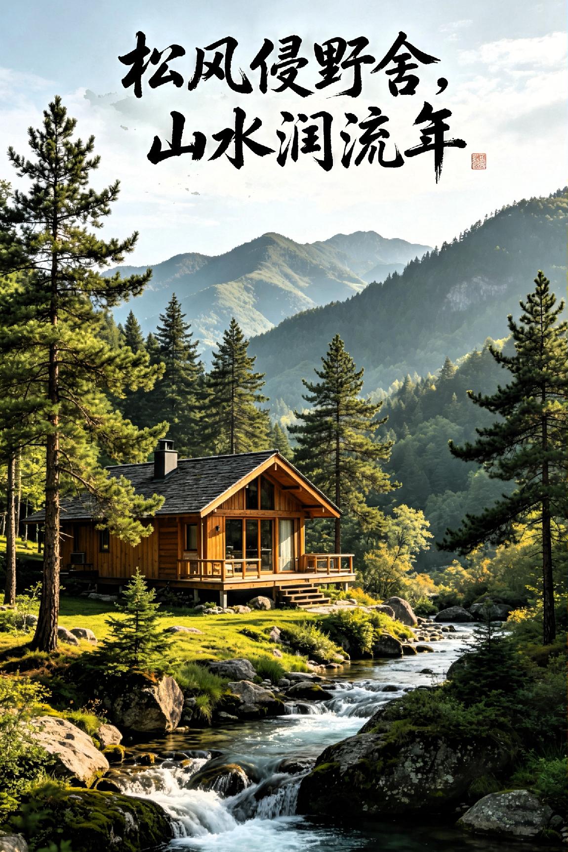 松风侵野舍，山水润流年！


 
七言·山居闲怀
 
松风拂舍入幽轩，叠翠青山绕