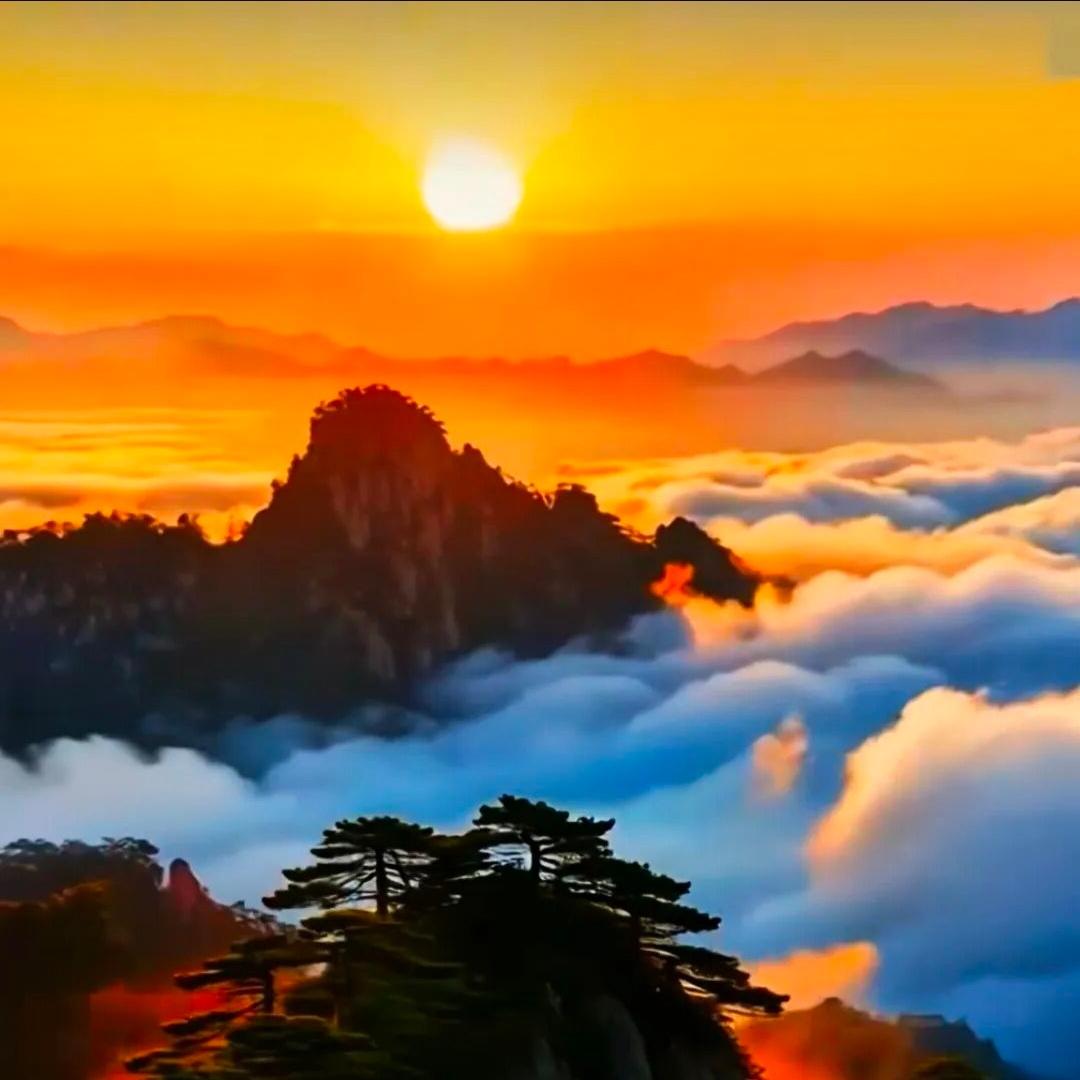 自然奇观：日出云海景
红霞漫峰峦
云雾绕山转
霞彩艳若锦
风起雲雾翻