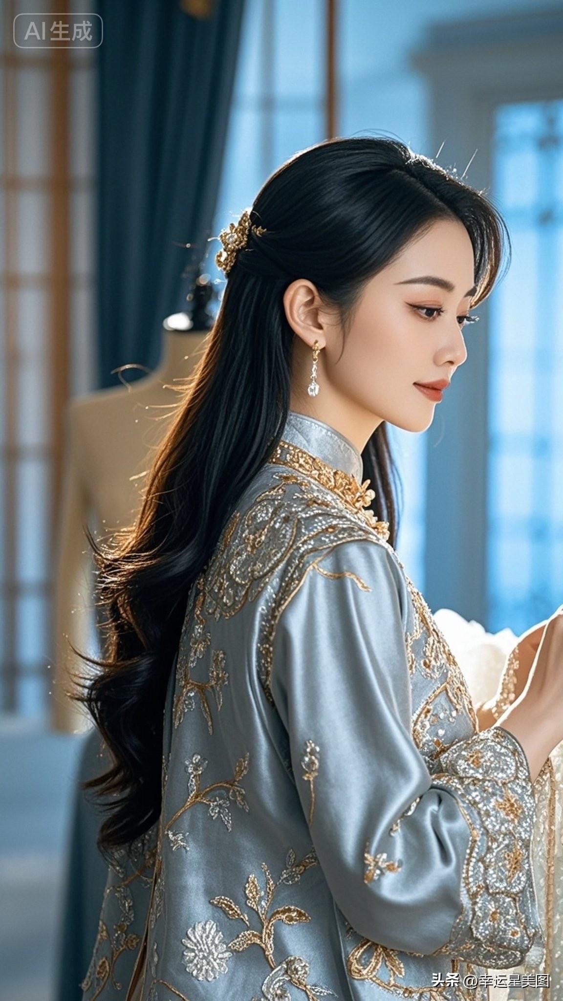 优雅红唇，闪耀耳环，黑发美人，气质非凡