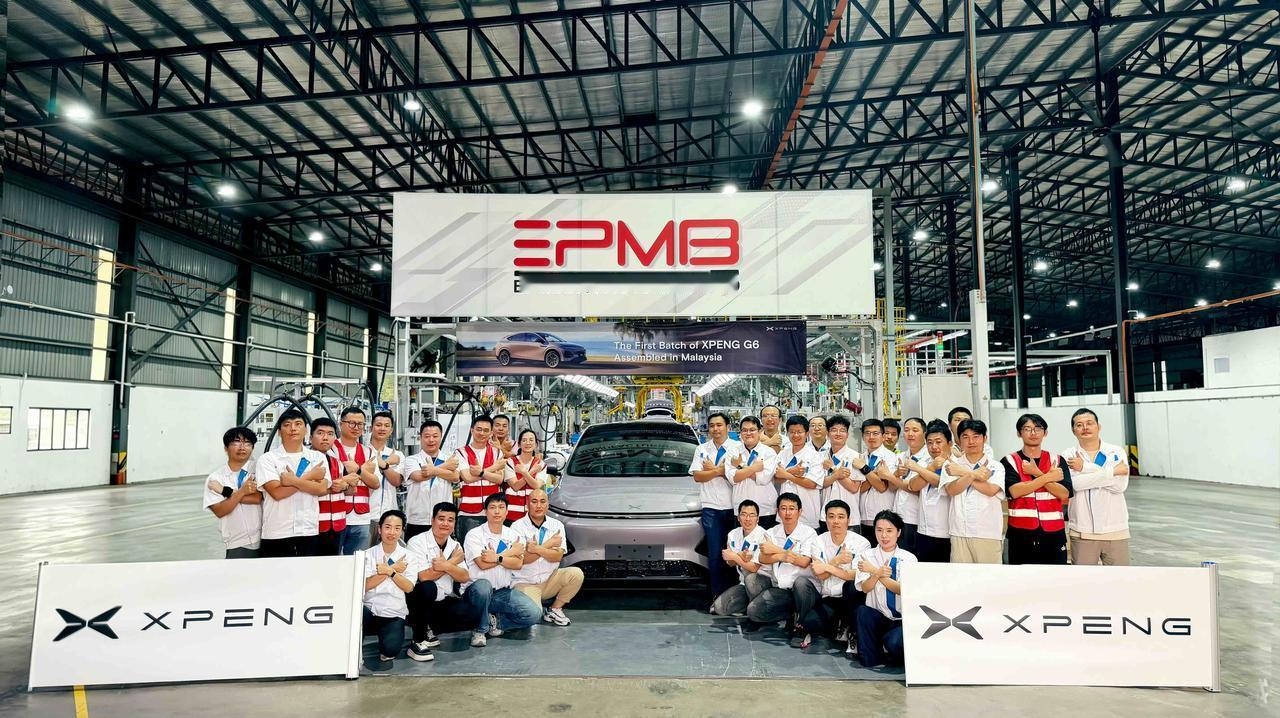 小鹏汽车马来西亚马六甲EPMB工厂首批G6正式组装下线，是小鹏全球第三个本地化生
